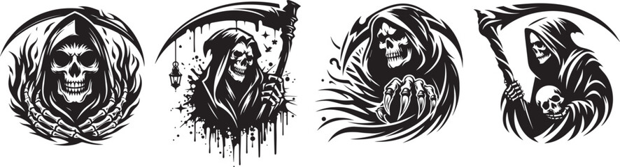 Grim reaper black and white portraits of death - obrazy, fototapety, plakaty