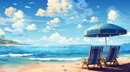 Obraz premium Sunny Coastline Illustration of Summer Beach Background