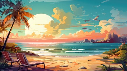 Happy Illustration of Summer Beach Background