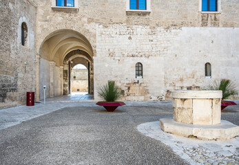 Fototapeta na wymiar The courtyard of the Norman Swabian Castle ( Castello Normanno Svevo) in the historical city center of Bari, Puglia region, (Apulia), southern Italy,Europe, September 18, 2022