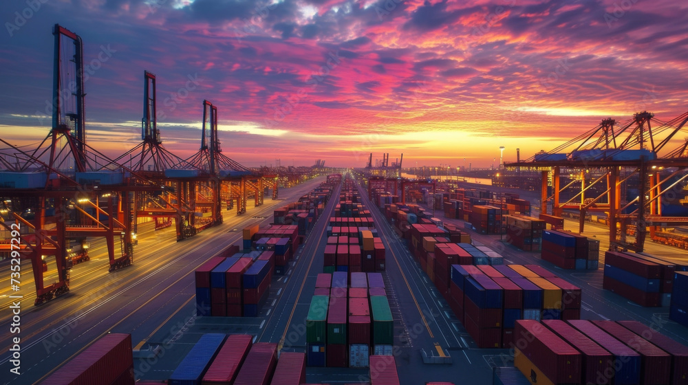 Poster as the sun sets on the horizon the container terminal remains a hive of activity thanks to the round