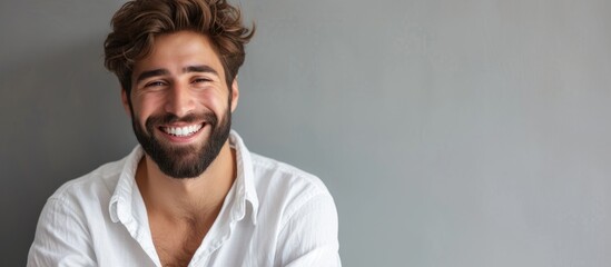 Obraz premium Confident bearded man posing with stylish fashion look in urban setting