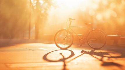 Generative AI : beautiful landscape image with Bicycle at sunset