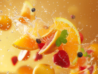 Splash of fruits and candies.