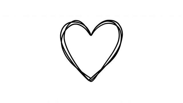Scribble heart doodle, hand drawn animation on a white background