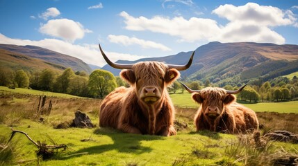 cattle highland cows - obrazy, fototapety, plakaty