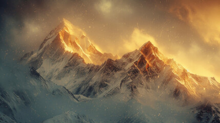 The glistening peaks of the mountains seem to glow in the ethereal light of the full moon. - obrazy, fototapety, plakaty