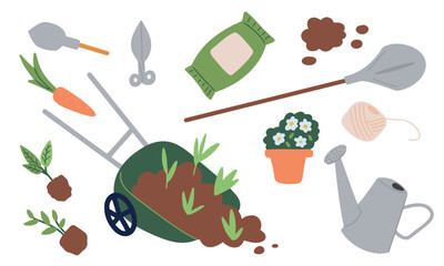 set of equipment for gardeners, horticulture and agriculture. Isolated vector illustration