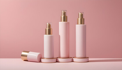 Luxurious Pink Cosmetic Bottles Set for Skincare and Beauty Products Presentation