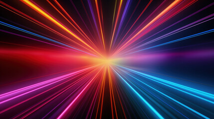 Colorful background with bright neon rays. Tunnel of multicolor lines. Abstract background.