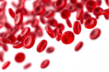 Flowing red blood cells isolated on transparent background, Blood circulation system in the human body, Microbiology concept