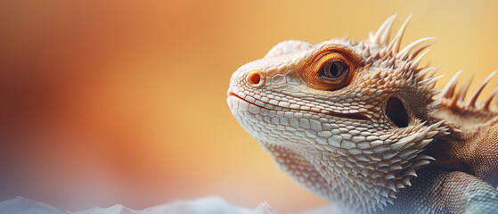 Bearded Dragon Lizard in Vivid Close-Up with Orange Background - obrazy, fototapety, plakaty