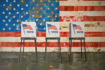 Ballot boxes on the background of the American flag. Concept of election.