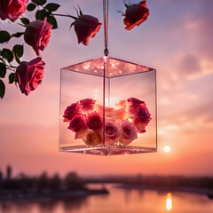 Romantic Surprise: Roses in a Box Hanging from a Tree