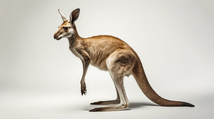 nice adult kangaroo from side on white background, Created with AI.