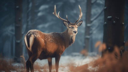 Nice male deer in the forest. Created with AI.