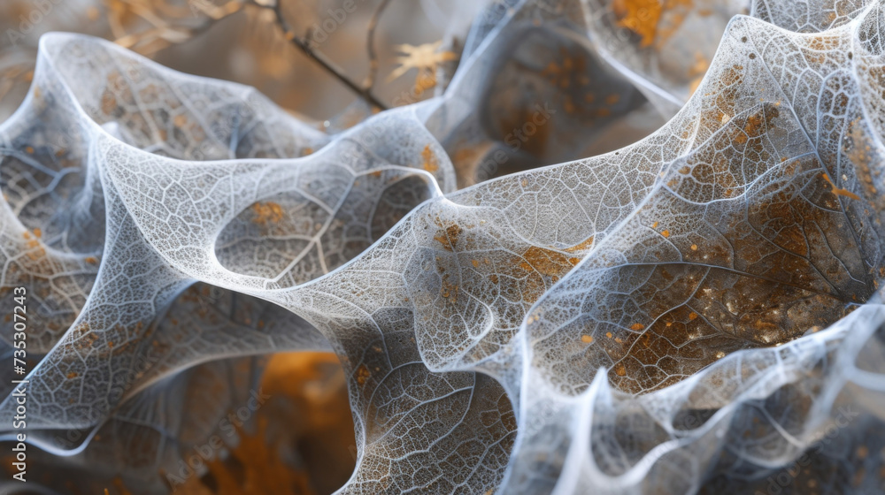 Poster an abstract interpretation of the intricate network of s and fibers found in a fallen leaf showcasin