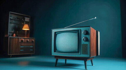 old television on vintage old house background. created with ai