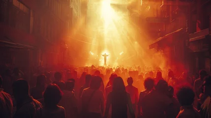 Rolgordijnen Jesus appears to his followers in the rays of light. Biblical scene at sunrise. Digital painting. © Faith Stock