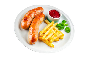 fried sausages and french fries fast food meat and potatoes tasty fresh eating cooking appetizer meal food snack on the table copy space food