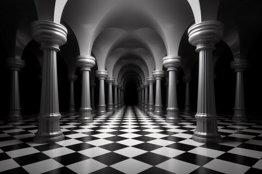 Fototapeta a black and white checkered floor with columns