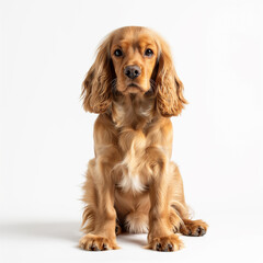 English cocker spaniel dog sitting on white background and looking at the camera, studio shooting