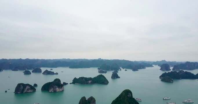Vietnam travel destination. Tour tourism exploring. Beautiful landscape Halong Bay view from adove the Bo Hon Island. Halong Bay is the UNESCO World Heritage Site, beautiful natural, northern Vietnam