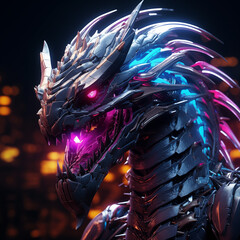 Cyber Dragon Neon Lights Generative AI