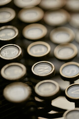 Vintage typewriter keys. Closeup of a vintage typewriter