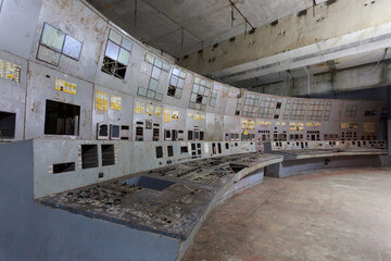 Control room of soviel nuclear station in Chernobyl.