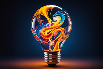 Light bulb made from colorful swirl liquid glass.