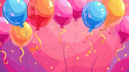 A vibrant illustration of colorful balloons with confetti, perfect for joyful celebrations and party themes