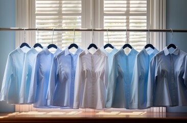 white ironing sheet with blue shirts and white blouses