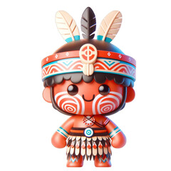 Colorful Indigenous Character Figurine with Traditional Tribal Headdress and Detailed Costume