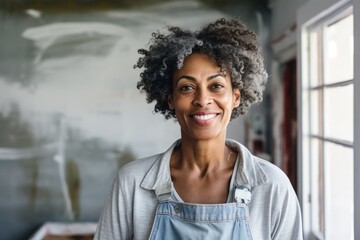 Portrait of a female painter refurbishing a house