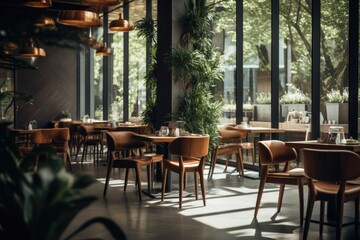 Fototapeta na wymiar Interior of a empty cafe in the city