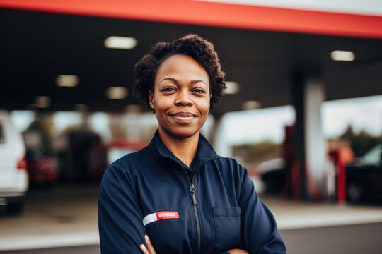 Portrait of a middle aged female worker at gas station