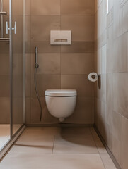 Fototapeta na wymiar A Photo Of A Bathroom With A Low-Flow Showerhead And Toilet