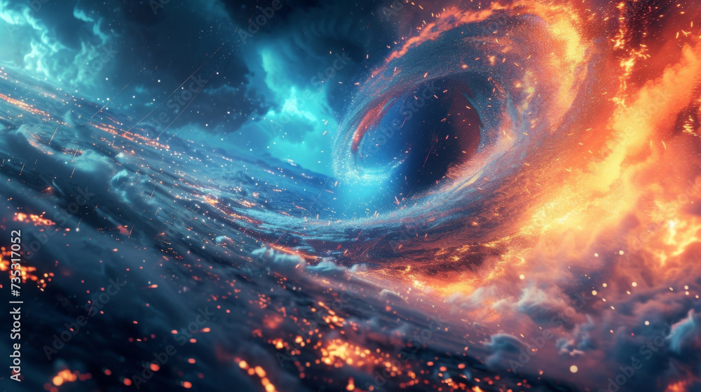 Poster lights colors and particles collided in a spectacular display of force creating a menacing tornado t