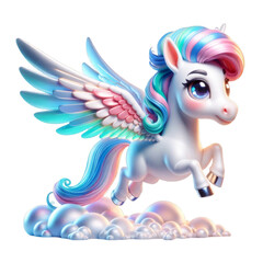 Enchanting Pegasus Unicorn with Rainbow Mane and Sparkles Among Clouds