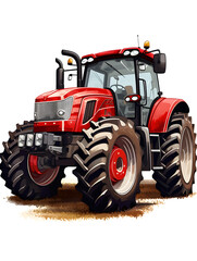 Illustration of a red tractor vehicle on white background