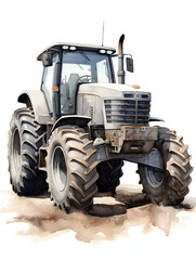 Obraz premium Watercolor illustration of a grey tractor vehicle 