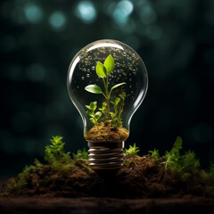 a plant in a bulb on a dark background