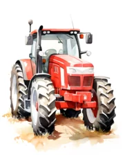 Deurstickers Watercolor illustration of a red tractor vehicle  © TatjanaMeininger