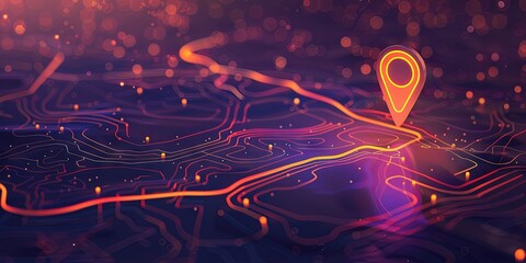 GPS arrow/pin on map for navigation and mapping concept