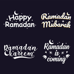 Set of Happy ramadan kareem moon and star vector typography design