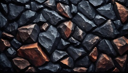Solid rough obsidian rocks wall