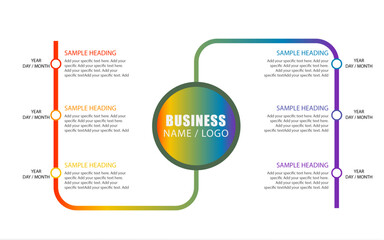 Six step timeline flow business infographic template design, editable timeline infographic design