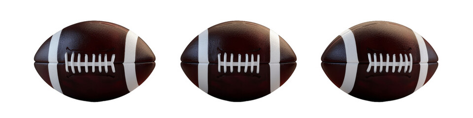 Triple American Football Balls in a Row on a Clean White Background