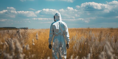 Worker in a protective suit - obrazy, fototapety, plakaty